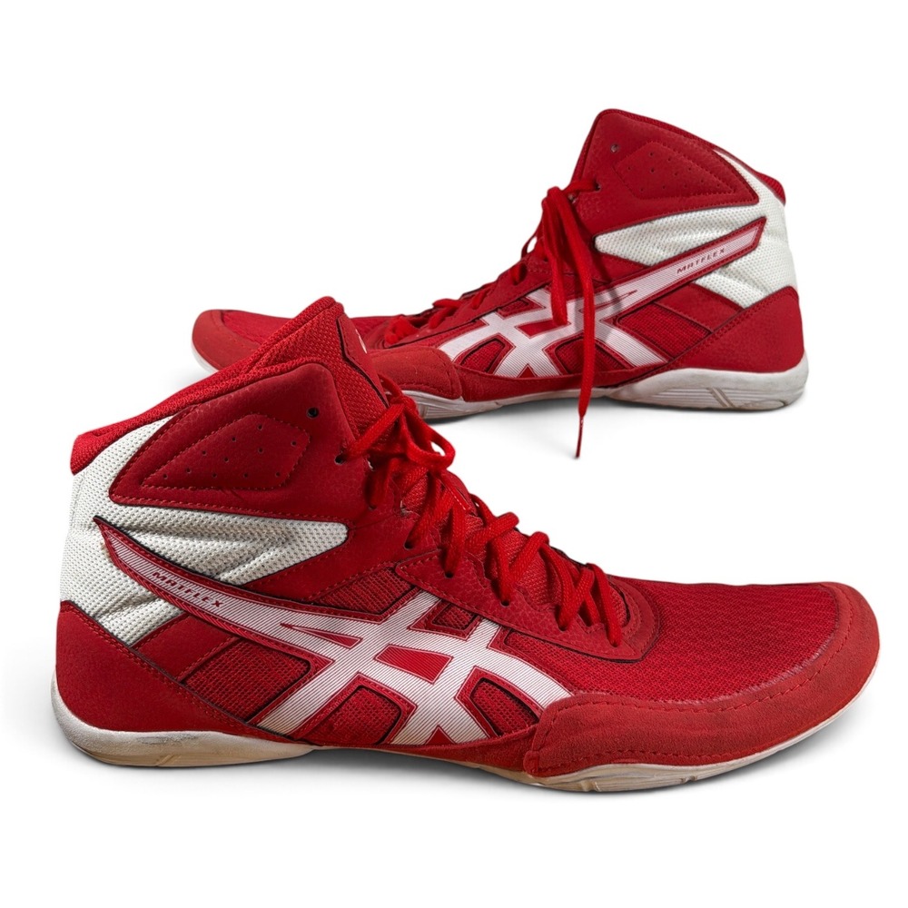 Asics Matflex 6 Wrestling Shoes Mens 15 Red White High Top
